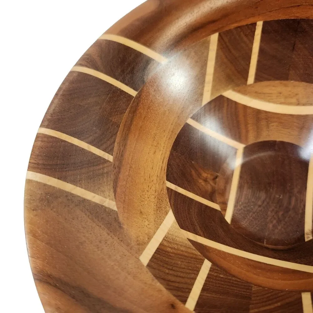 Hand Made Segmented Wood Bowl w Inlay Artist Signed Groom and Dated OOAK Turned